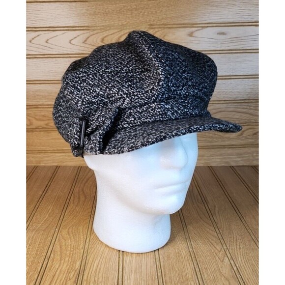 Nine West Womens Black Cadet Cabbie Newsboy Cap Hat With Black Bow Cute ! - Picture 1 of 7